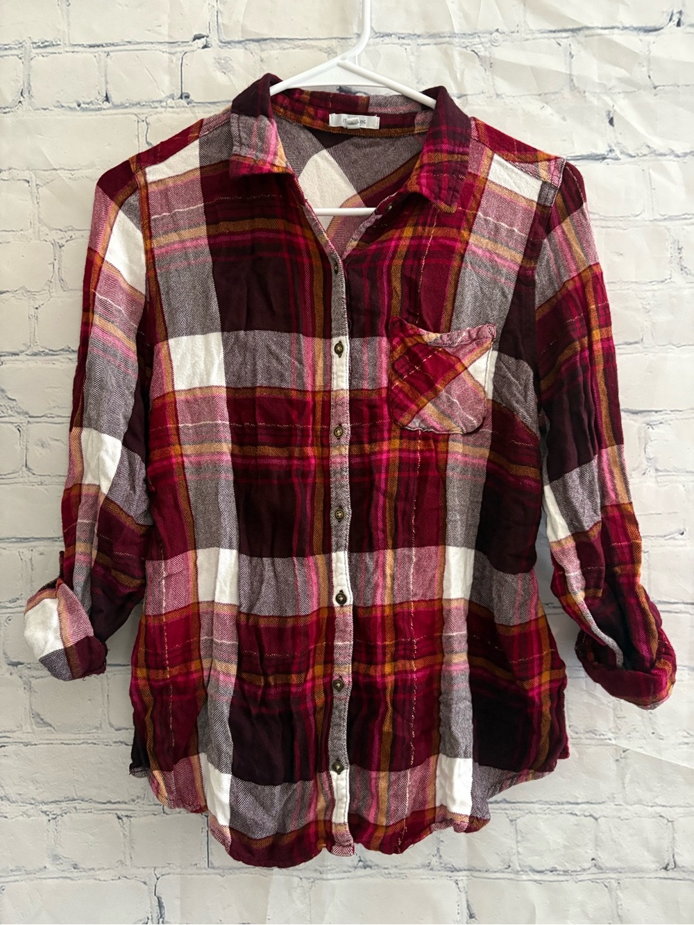 Maurice’s Plaid Button Down With Button Back Detail size L